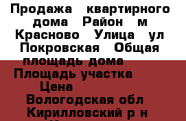 Продажа 1 квартирного дома › Район ­ м.Красново › Улица ­ ул.Покровская › Общая площадь дома ­ 60 › Площадь участка ­ 12 › Цена ­ 2 000 000 - Вологодская обл., Кирилловский р-н, Кириллов г. Недвижимость » Дома, коттеджи, дачи продажа   